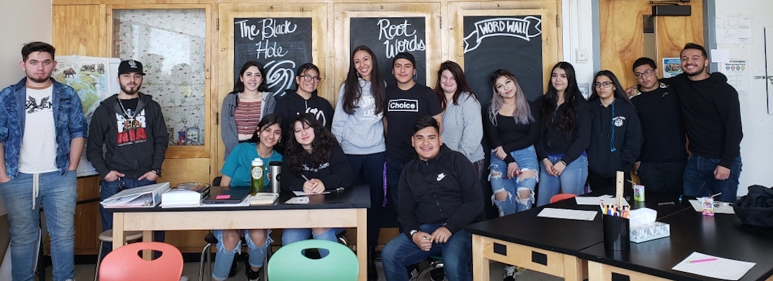 Group of students posing in class